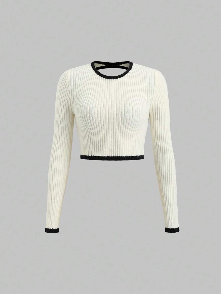 Flirla Dames Strakke Casual Colorblocking Zoom Open Rug Trui, Geschikt Voor De Herfst