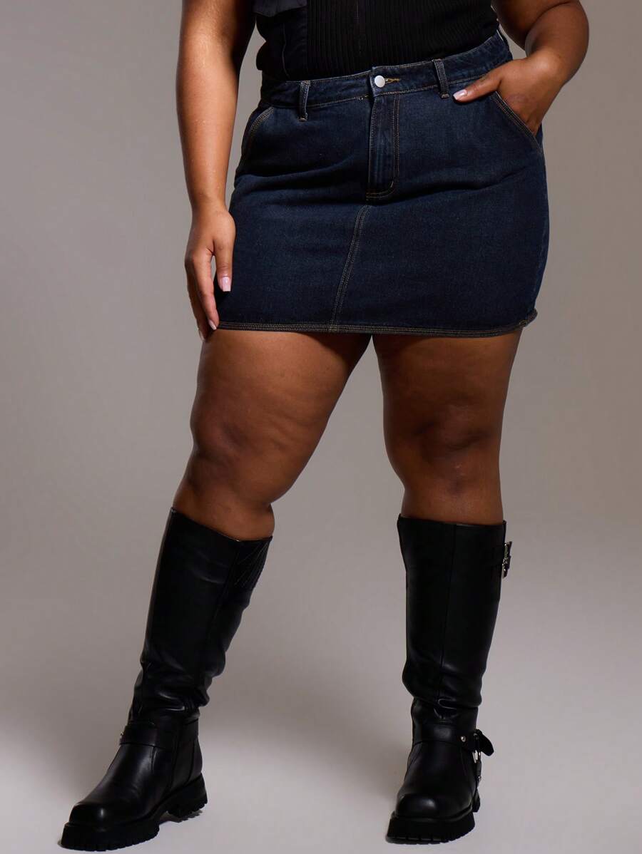 MUSERA Plus Size Denim Mini Skirt For Spring Vacation, Spring Break, Casual Cool Ibiza, Holiday Going Out