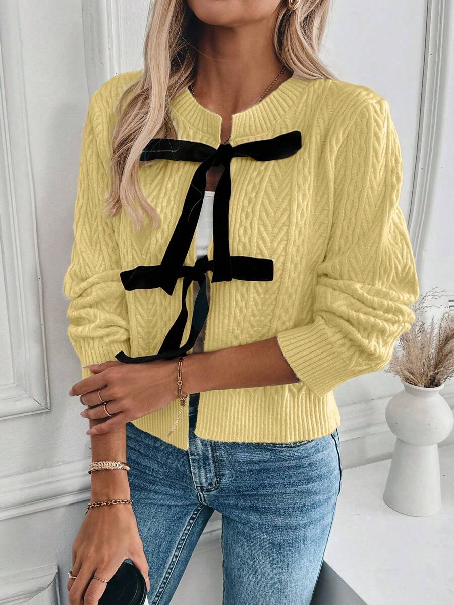 Chiquease Top casual de manga larga con amarre delantero para mujer, diseño minimalista para uso diario