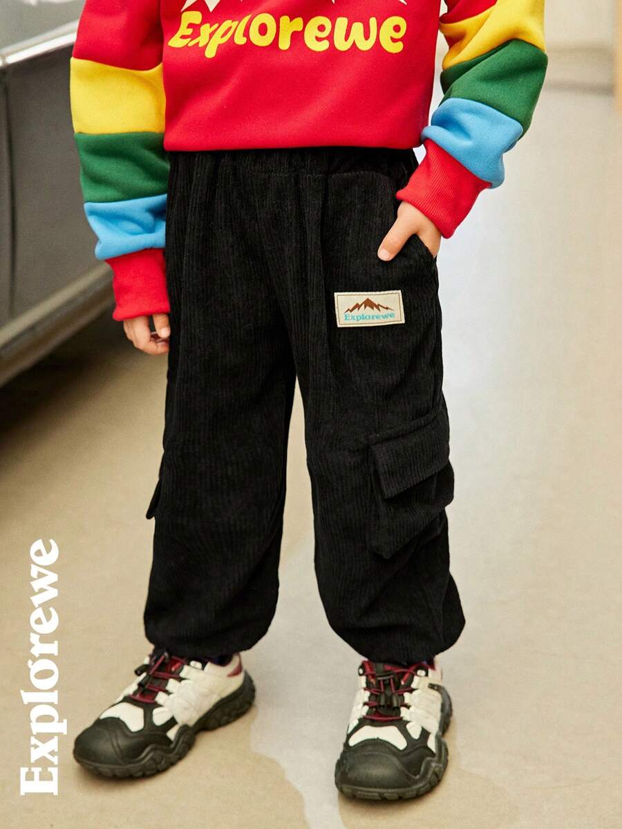 SHEIN Pantalón de chándal cargo con estampado de letras informal para niño