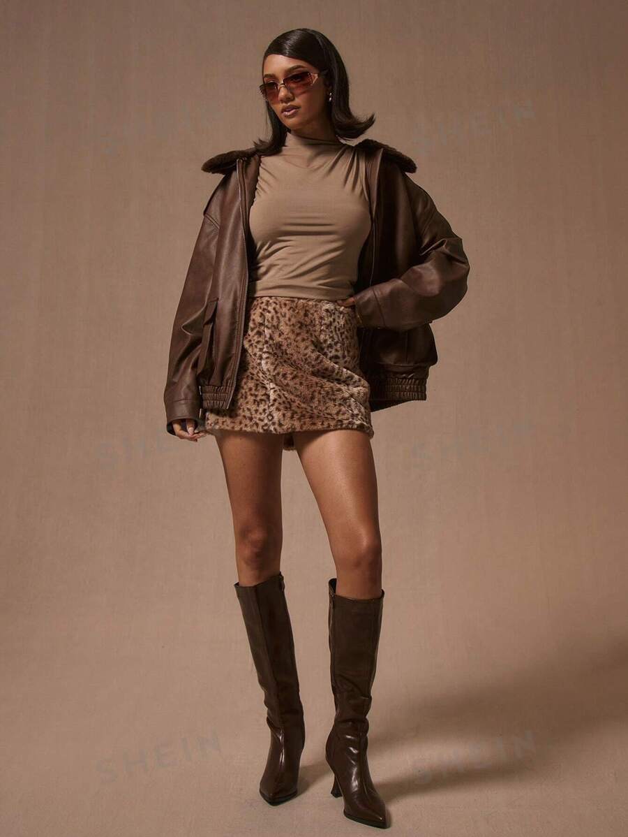 MUSERA Minifalda esponjosa con estampado de leopardo, estilo Y2K, sexy para primavera y verano