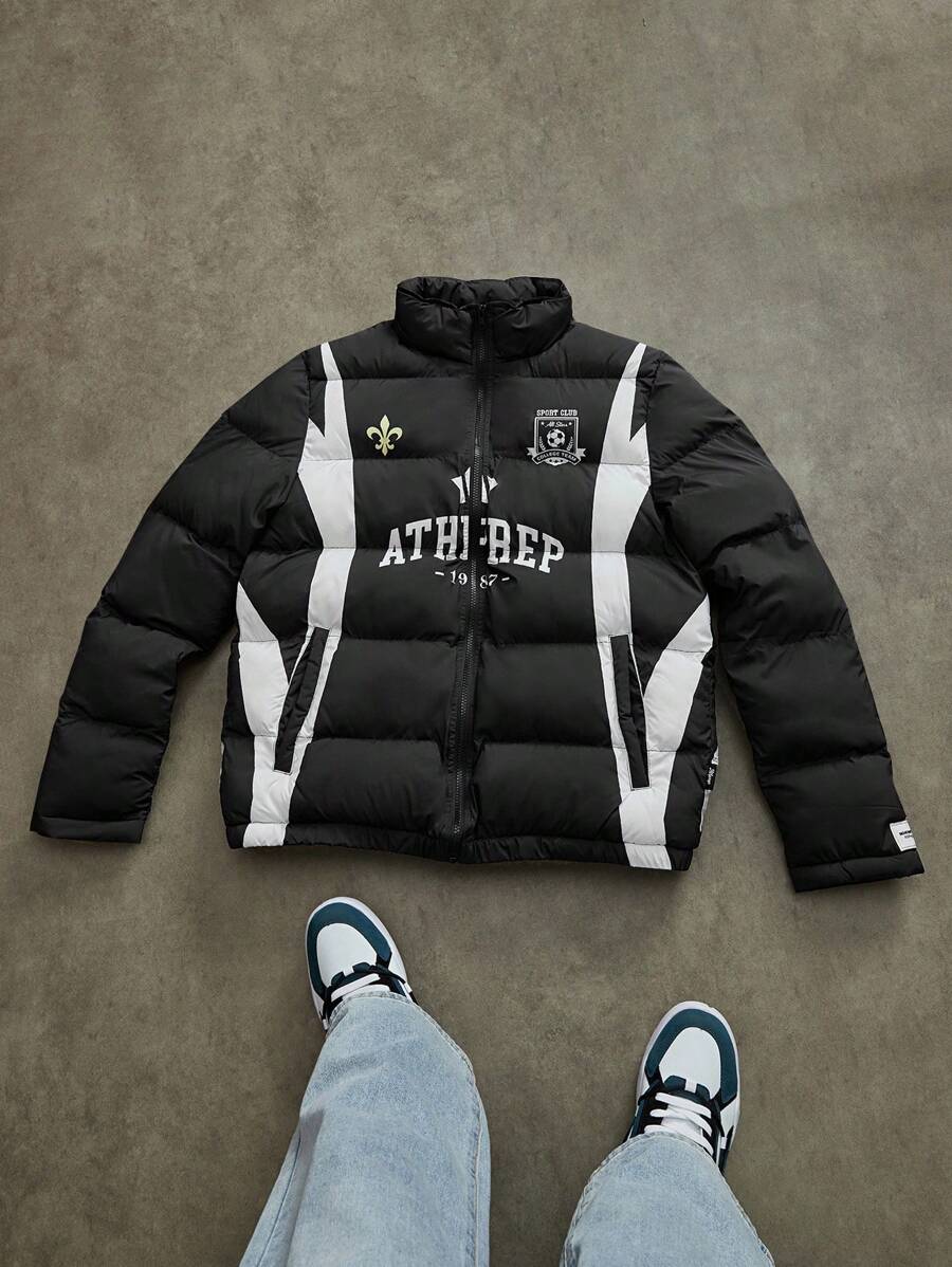 Manfinity VCAY Giacca imbottita casual con chiusura lampo e stampa a lettera per uomo, invernale