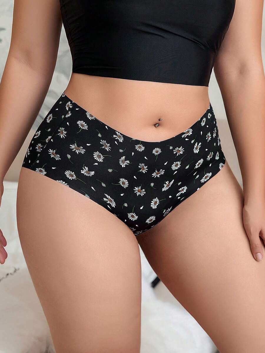 1pc Women Plus Size Seamless Breathable Mid-Waist Funny Graphic Hipster Panty