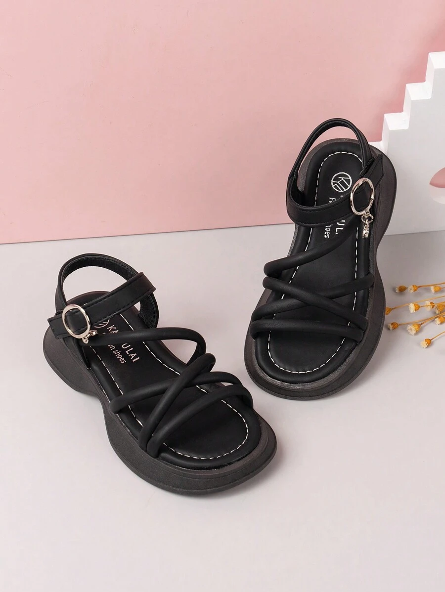 1 Paar flache Sandalen für Kinder, modisches Cut Out faden-Design, Mädchen Sandalen, weicher Boden, bequeme Kinderschuhe
