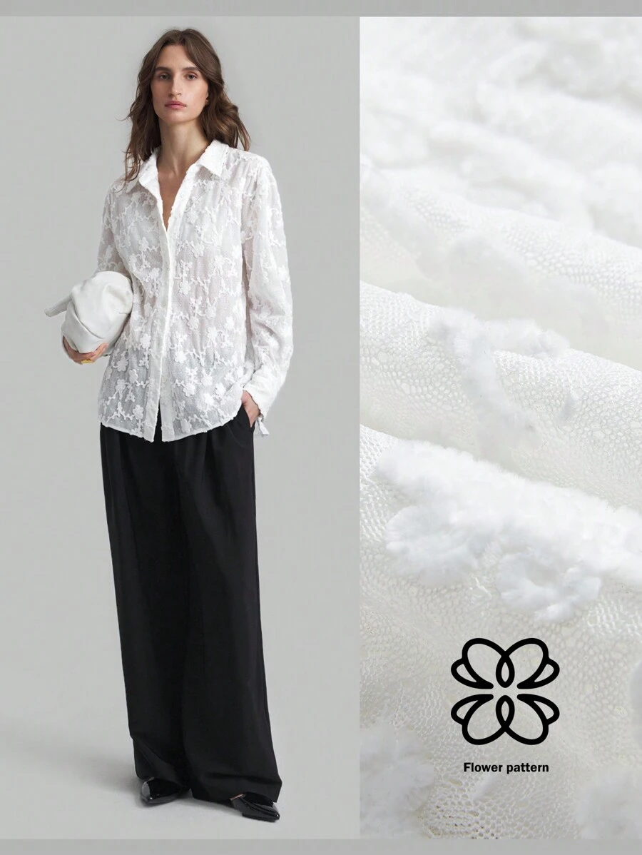 Ontre Autumn Fashion Elegant Lace 3D Floral Women Blouse Floral Top Baggy Shirts Basic Tops