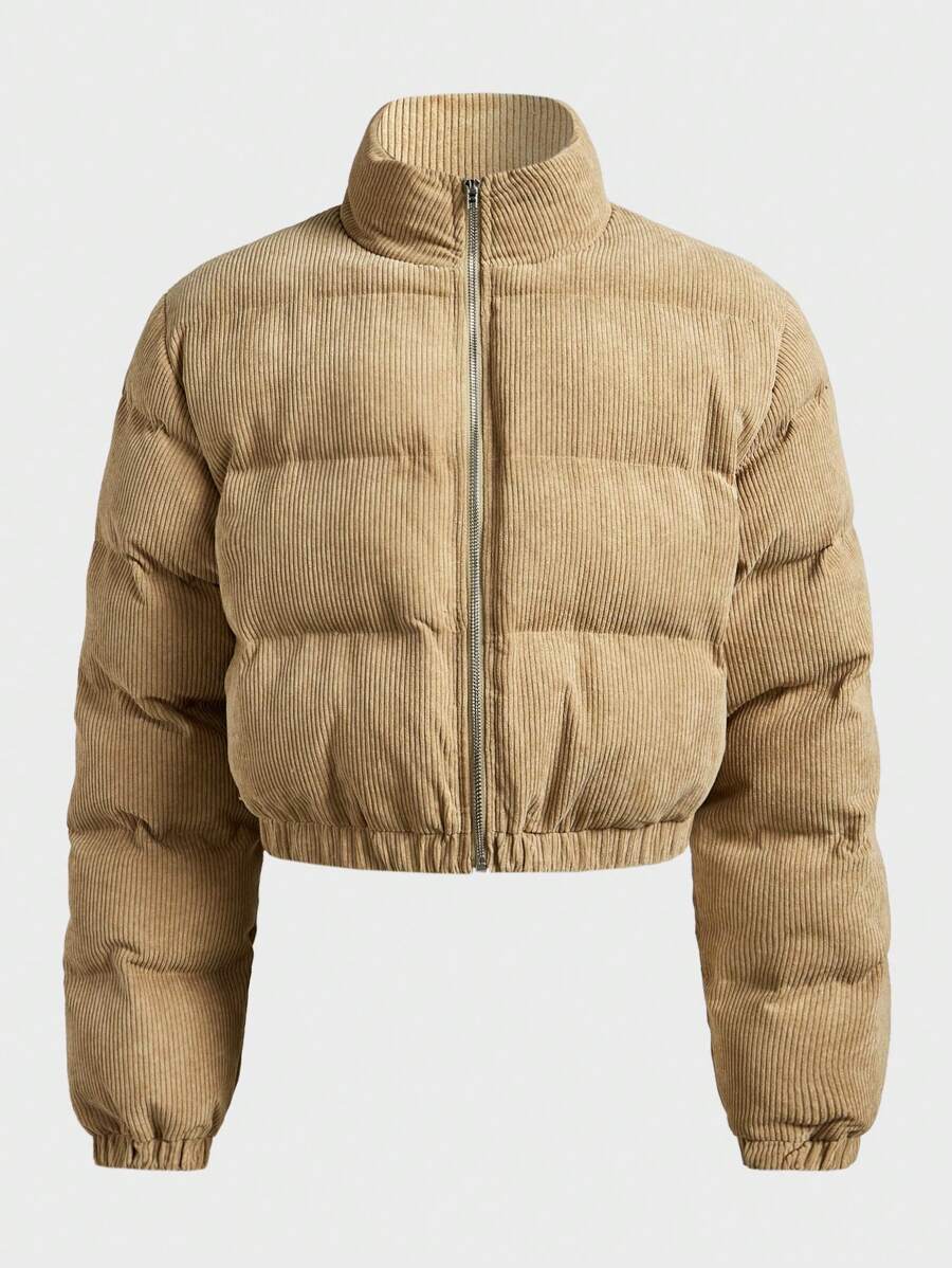 FeverCity Men's Casual Zipper Stand Collar Padded Coat For Outdoor, Winter