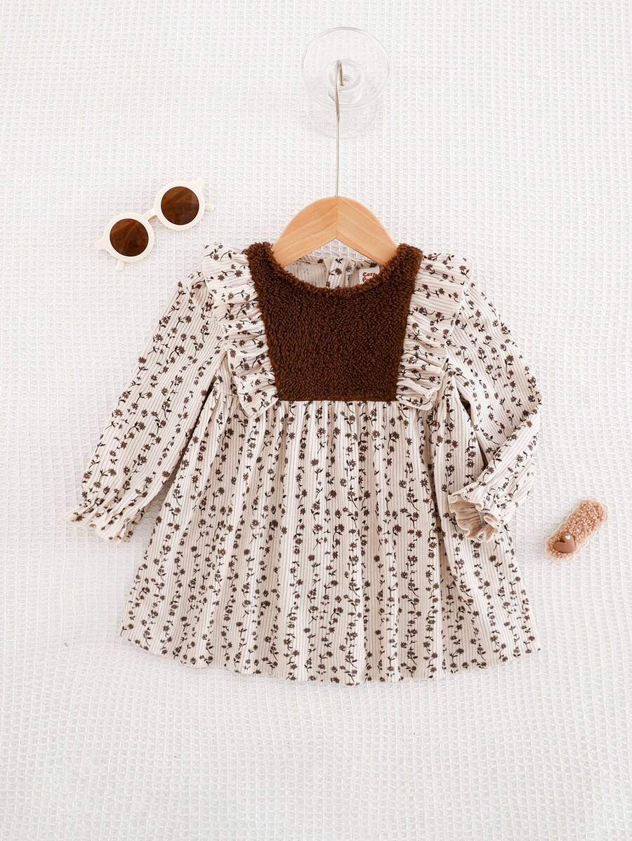Cozy Pixies Baby Girl Polka Dot Contrast Color Ruffle Trim Waist Dress