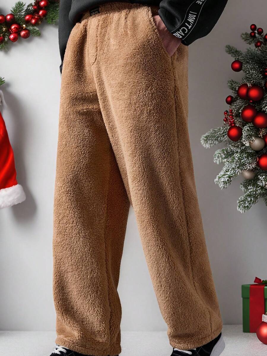 Manfinity VCAY Men's Fashion Casual Drawstring Waist Wide Leg Knitted Loose Trousers