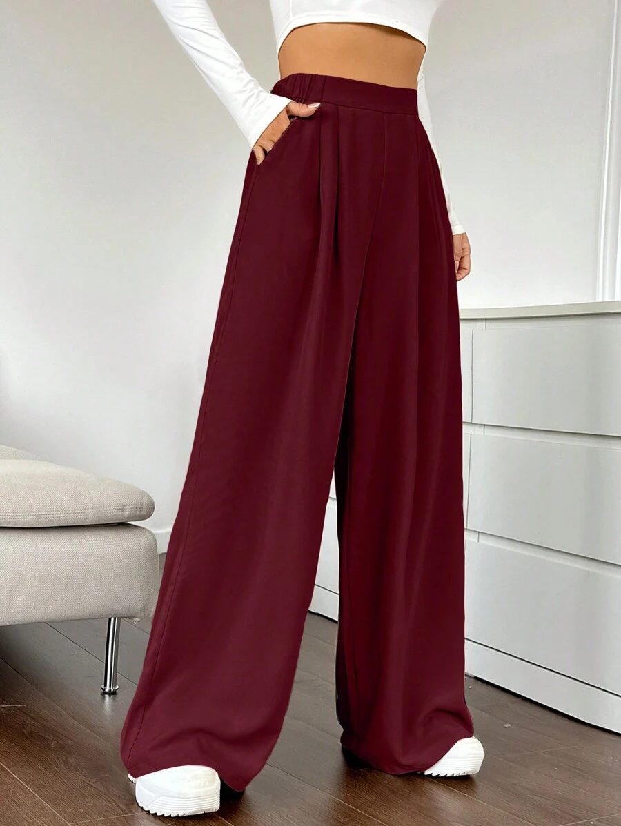 SHEIN EZwear Women Solid Color Elastic Waist Loose Casual Pants