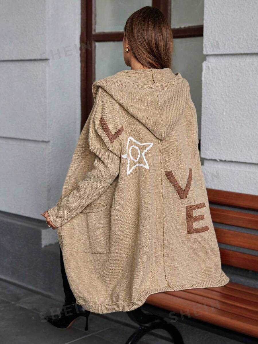 Chiquease Cárdigan térmico tejido de manga larga minimalista y casual con detalles de patrón de letras para mujer