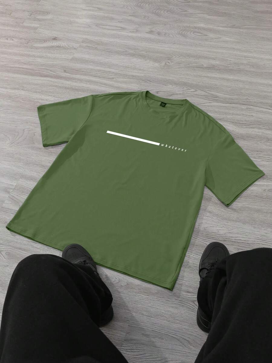 Manfinity Homme Men's Casual Letter Print Slim Fit Short Sleeve T-Shirt, Summer