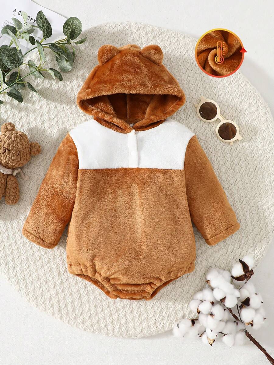 SHEIN Baby Boys Cute Hooded Thermal Lined Bodysuit
