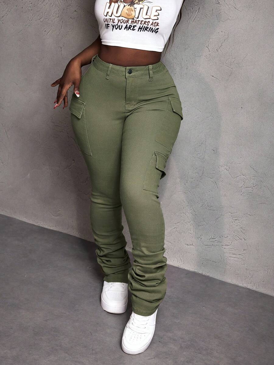 SHEIN Slayr Women's Solid Color Skinny Pocket Casual Everyday Jeans