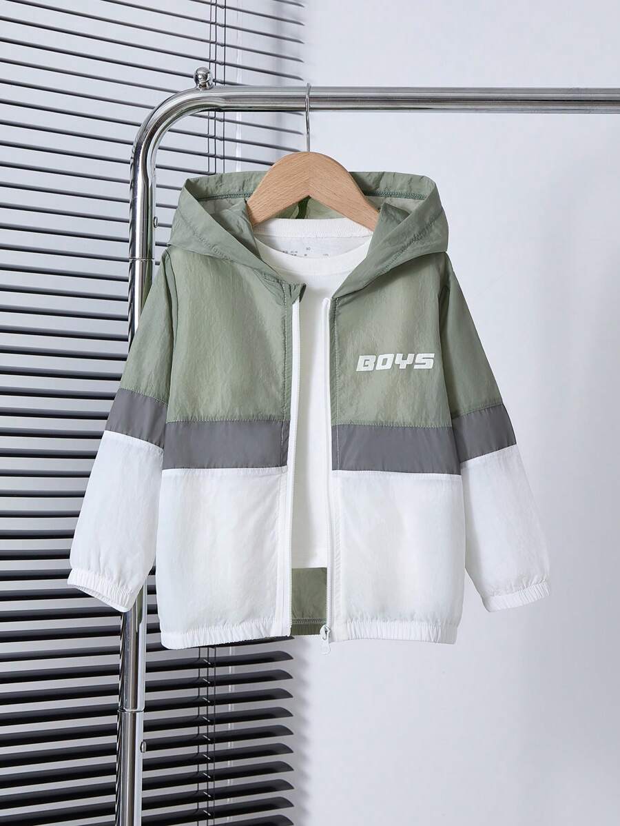 SHEIN Young Boy Casual Soft Comfortable Color Block Hooded Jacket For Spring And Autumn