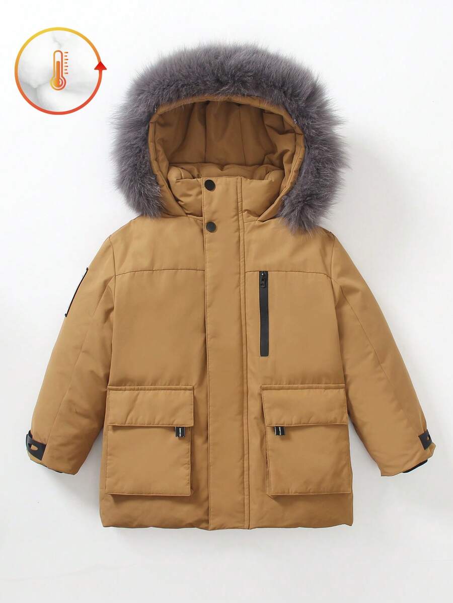 SHEIN Kids Mid-Length Down Jacket, 2024 New Arrivals, Boys/Girls, Toddlers, Thickened Work Wear Down Coat