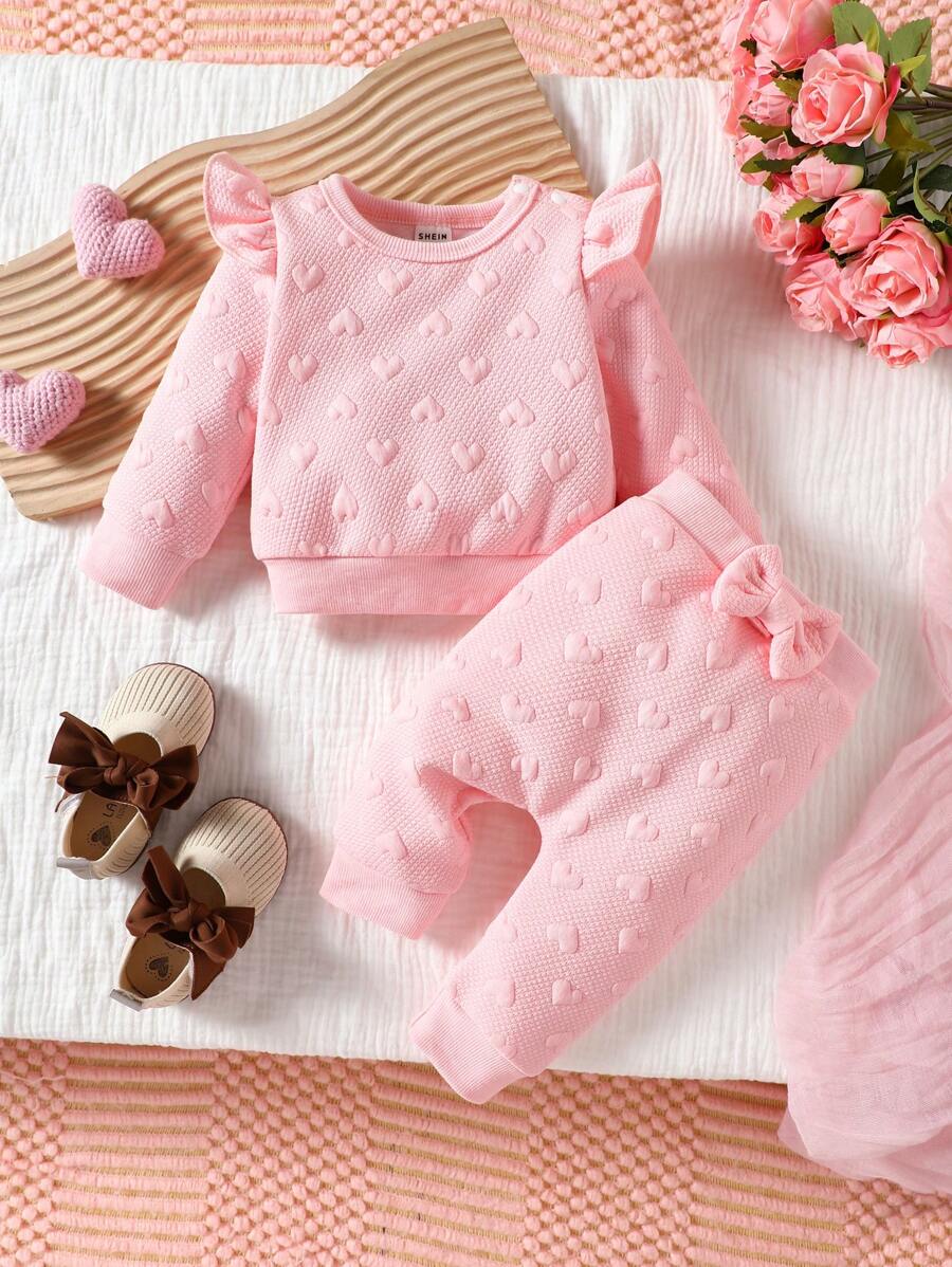 SHEIN Conjunto casual de 2 piezas de niña bebé con manga larga y pantalones, para otoño/invierno