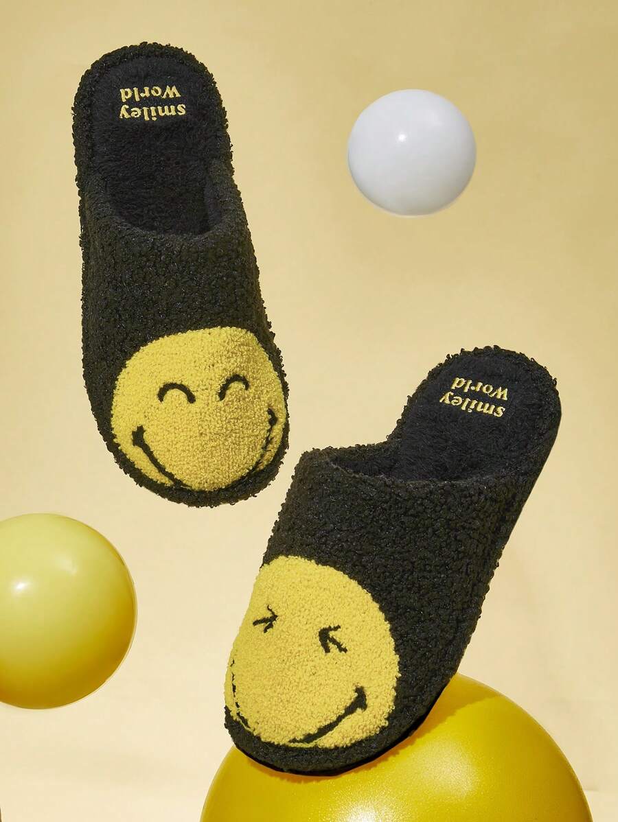 SmileyWorld® | SHEIN Plush Slip-On Slippers For Women