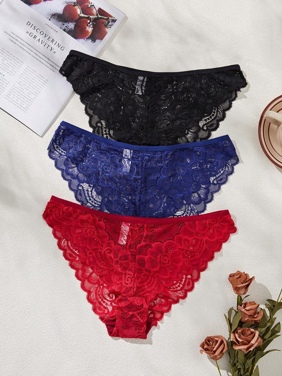 3pcs/Set Minimalist Romantic Lace Women's Panties Lingerie