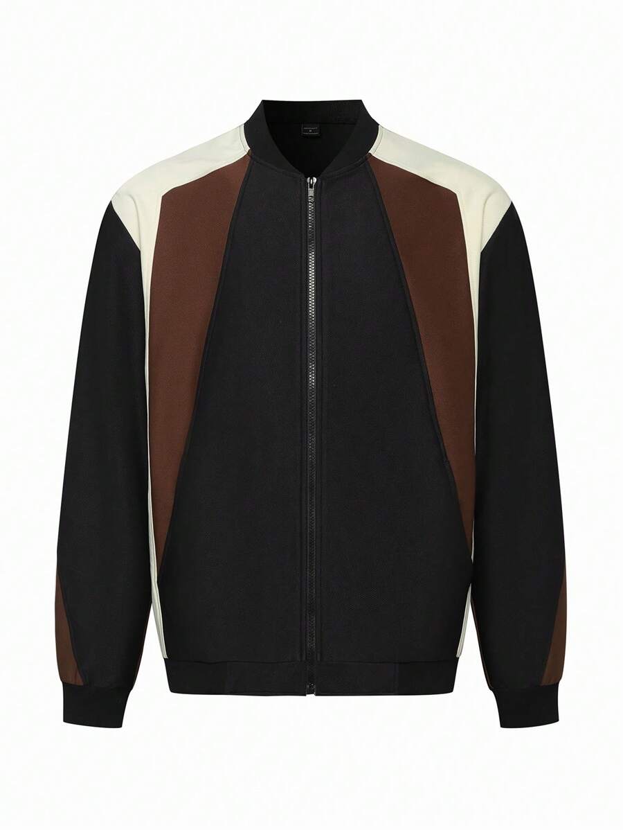 Manfinity Homme Men's Zip-Up Two Tone Casual Daily Fashionable Jacket
