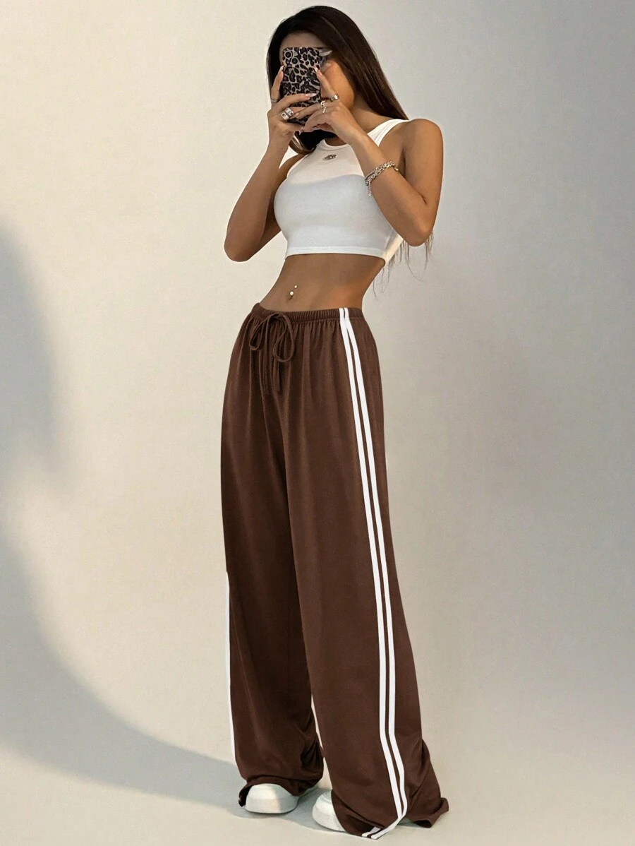 StreetHx Women Casual Striped Drawstring Straight Leg Sweatpants Graduation,Back To School Outfits,Graduation,Teacher Outfits For Women,Back To School