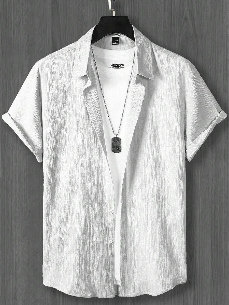 Manfinity Hypemode 1pc Men's Solid Color Front Button Short Sleeve Shirt Collar Casual Top