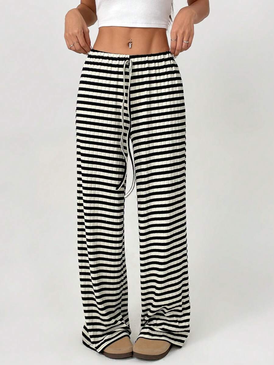 SHEIN PETITE Calça Casual Feminina Listrada com Amarração na Frente