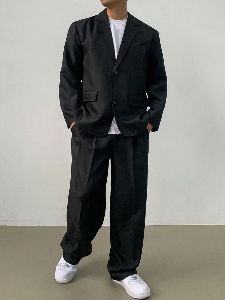 DAZY 1 conjunto Traje casual de un solo botón con solapa entallada en unicolor (chaqueta y pantalones) para hombre
