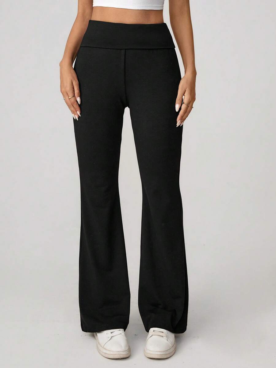 SHEIN EZwear Women Plus Size Solid High Waisted Flare Casual Pants, Versatile