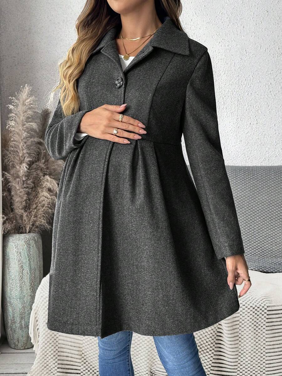 SHEIN Manteau de maternité à capuche à manches longues avec boutons, veste coupe-vent et chaude pour femmes enceintes, hiver