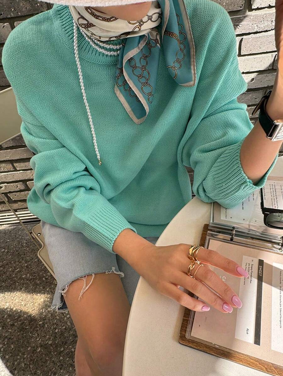 DAZY Women Oversized Bright Green Solid Color Sweater