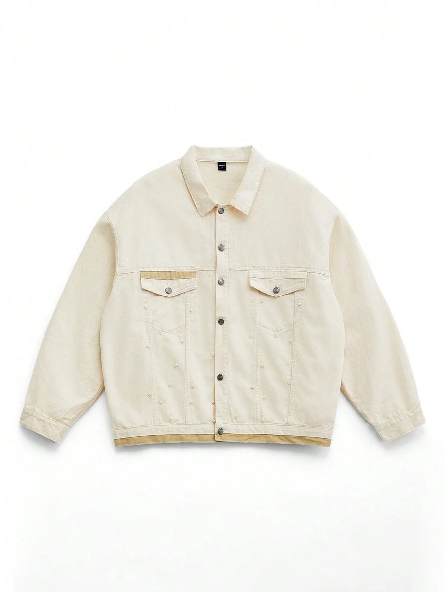 NEON BLANC Chaqueta de manga larga de denim blanco para hombre, estilo urbano