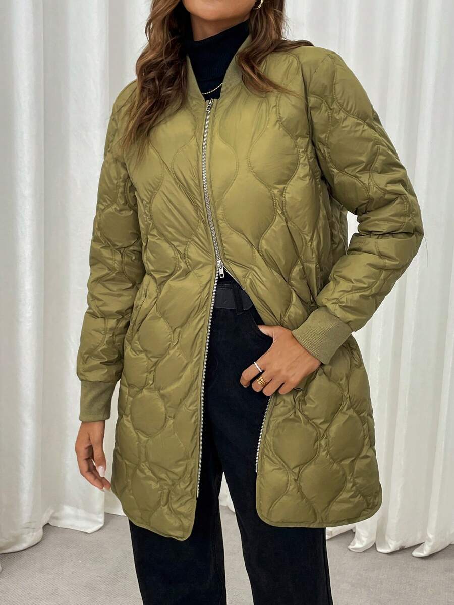 SHEIN LUNE Women's Casual Solid Color Jacket For Winter,Feathers& Down Coat