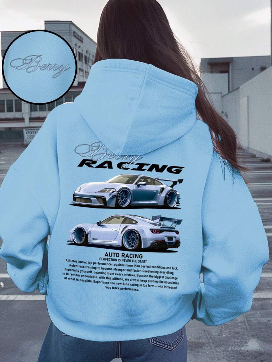 INAWLY Casual Autumn/Winter Car Logo Print Fleece Hoodie Graduation,Back To School Outfits,Graduation,Teacher Outfits For Women,Back To School