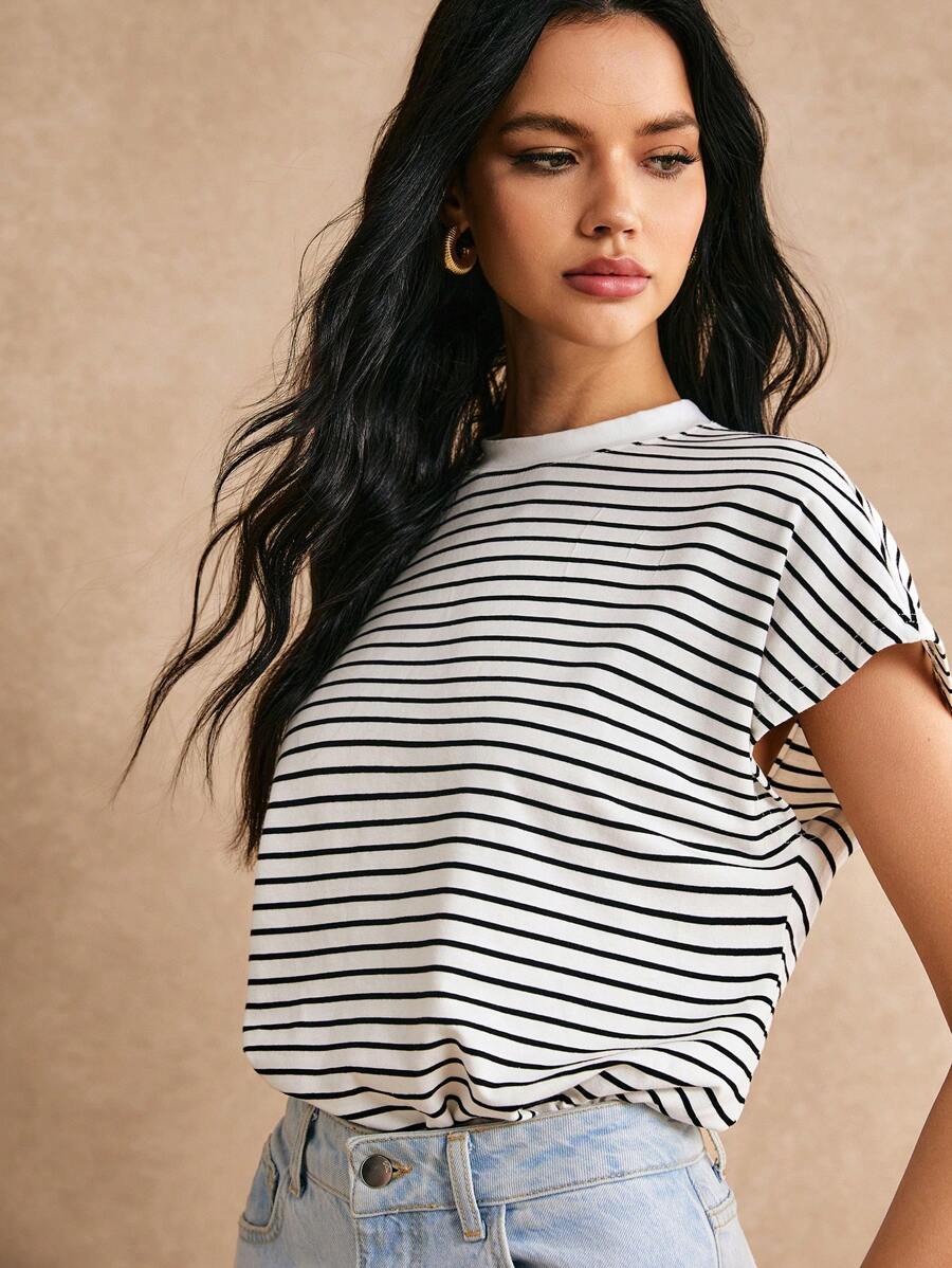 Poéselle Batwing Sleeve Striped Tee
