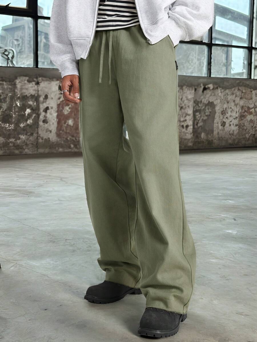 Manfinity VCAY Pantalones informales rectos y holgados tejidos para hombre