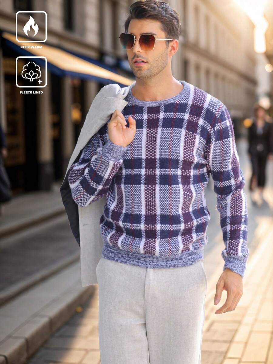 Manfinity Mode Casual geruite gebreide herentrui, lente/herfst