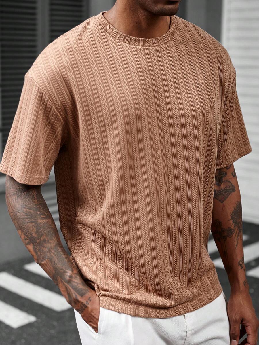 Manfinity Homme Men's T-Shirt With 3D Wheat Ear Jacquard Textural Fabric