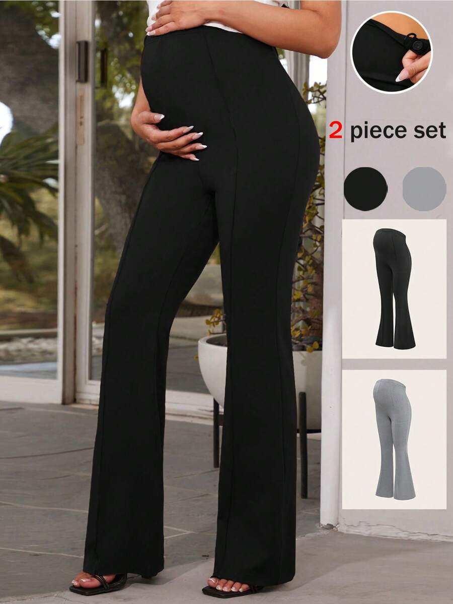 Modmama 2 sztuki eleganckich spodni ciążowych w jednolitym kolorze z elastyczną talią i rozkloszowanymi nogawkami