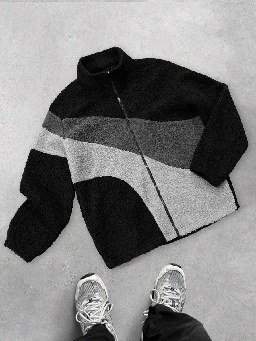 Manfinity Streetrush Veste zippée homme bicolore, manches longues automne/hiver, veste bicolore à manches longues pour sortie, cadeau pour amis, mari, petit-ami