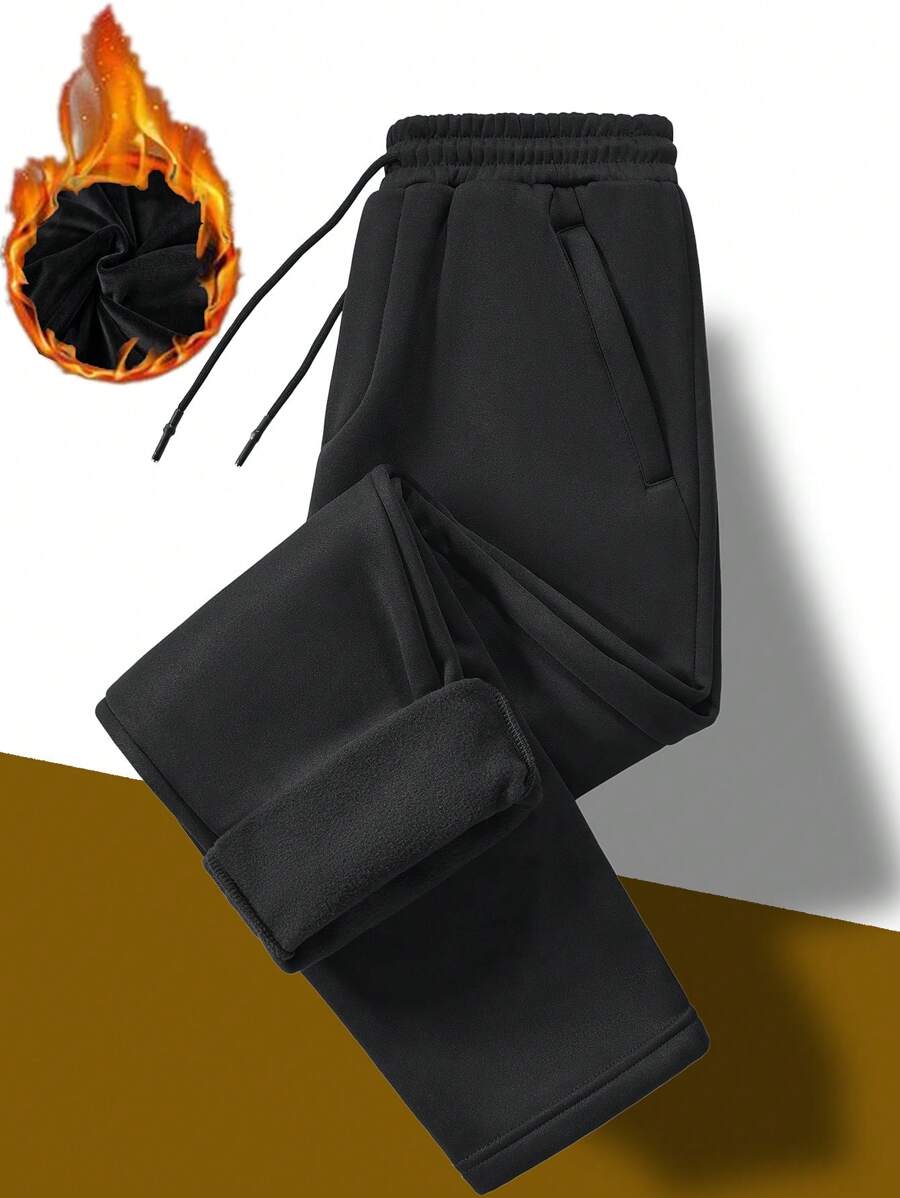 Manfinity Hypemode Men's Thermal Lined Black Sweatpants, Warm For Autumn & Winter