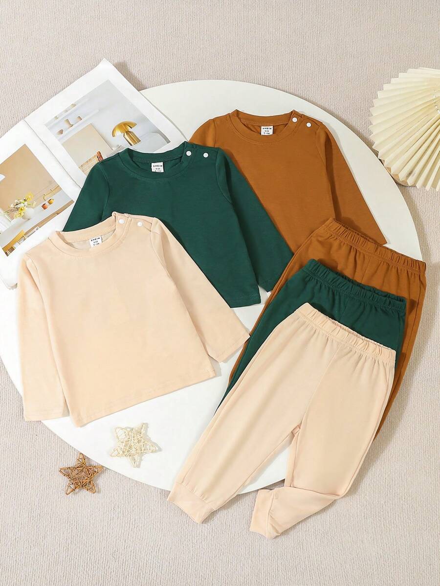 6pcs/Pack The Three Pieces Baby Boy Basic Set Includes Three Sets Of Clothes In Apricot Brown And Green To Meet The Baby's Daily Dressing Needs. Each Set Features A Clean Design And High-Quality Fabrics To Ensure Comfort And Functionality. Different Colors Allow Babies To Show Different Styles On Different Occasions, Which Is Both Cute And Fashionable.