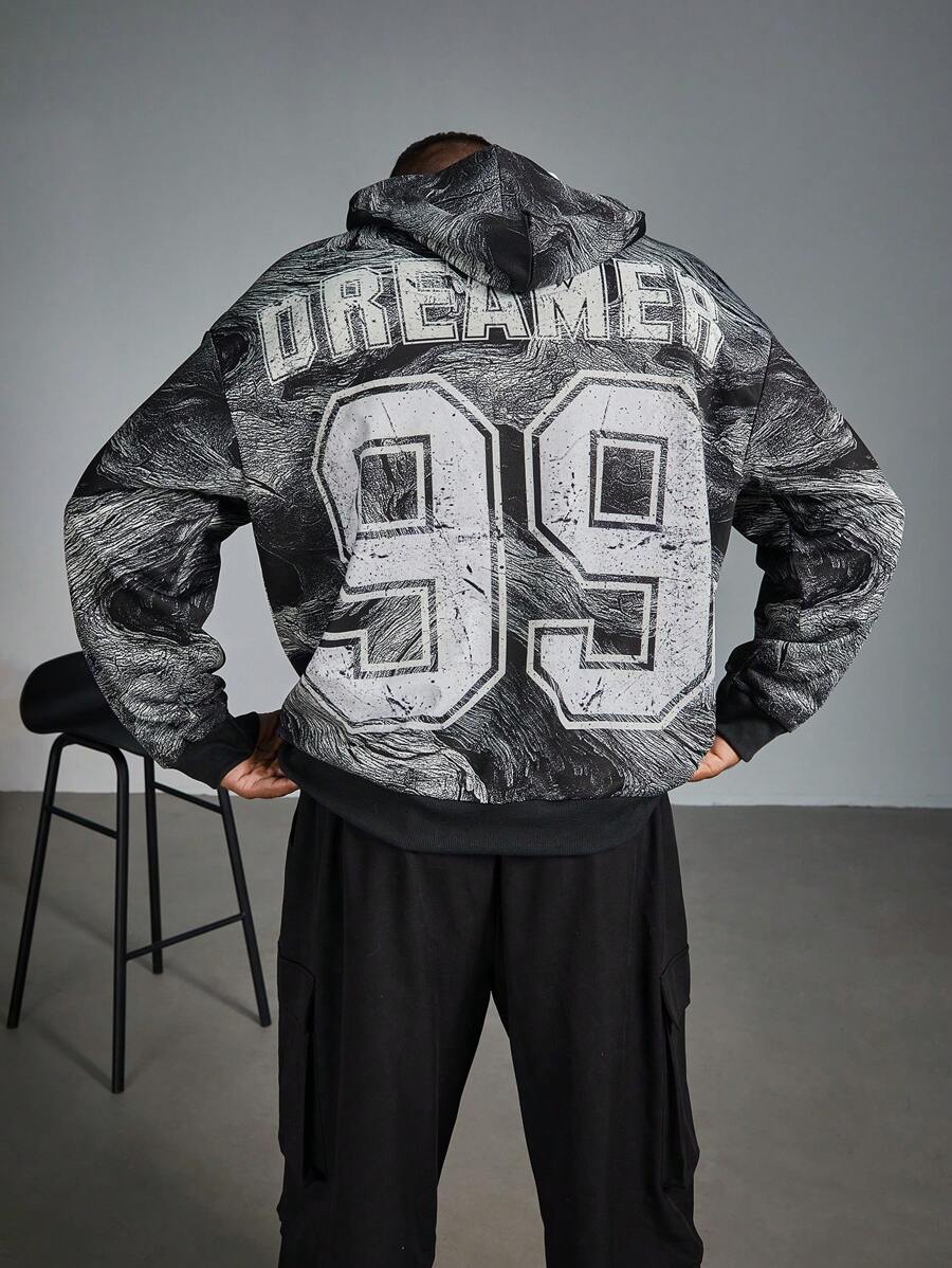 Manfinity LEGND Plus Size Heren Letter Print Casual Pullover Hoodie Sweatshirt, Dagelijkse Kleding
