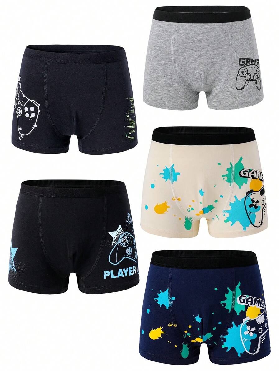 5 piezas Calzoncillos bóxer de algodón con impresión de videojuegos divertidos para niños jóvenes, ropa interior cómoda