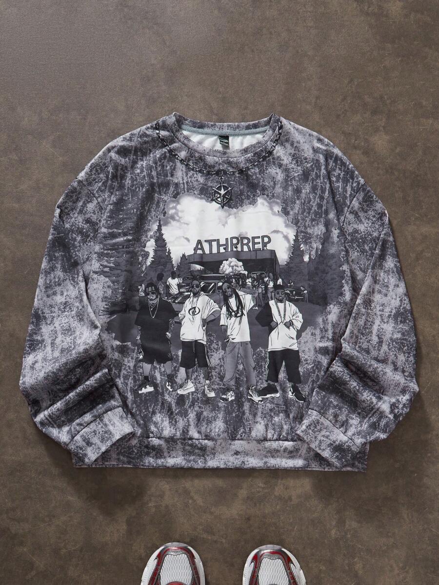 Manfinity VCAY Sudadera con capucha de manga larga y ajuste holgado con estampado digital para hombres