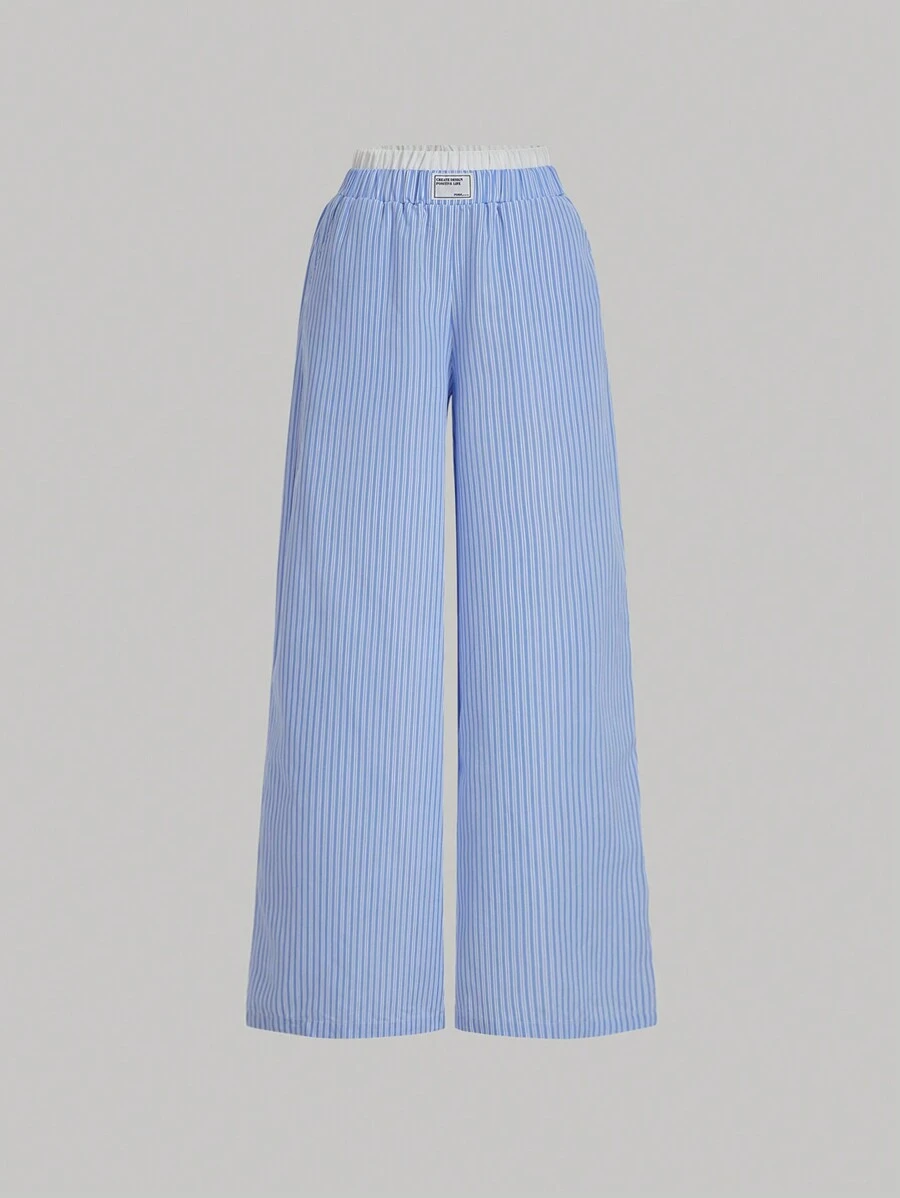 SHEIN MOD Women's Casual Color Block Striped Wide Leg Long Pants