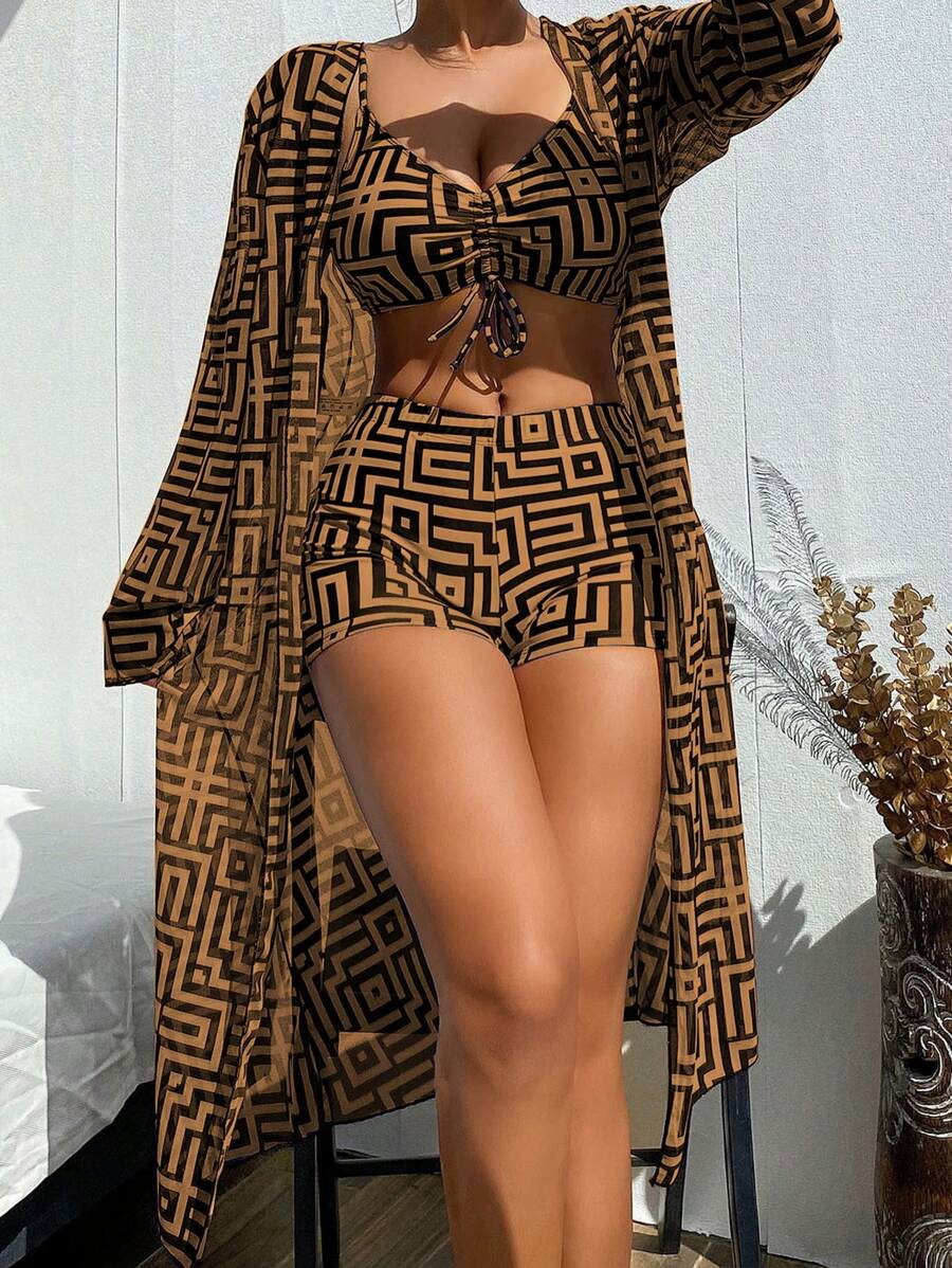 Swim Lushoire 3 pièces/Set Maillot de bain femme avec imprimés aléatoires, pour l'été