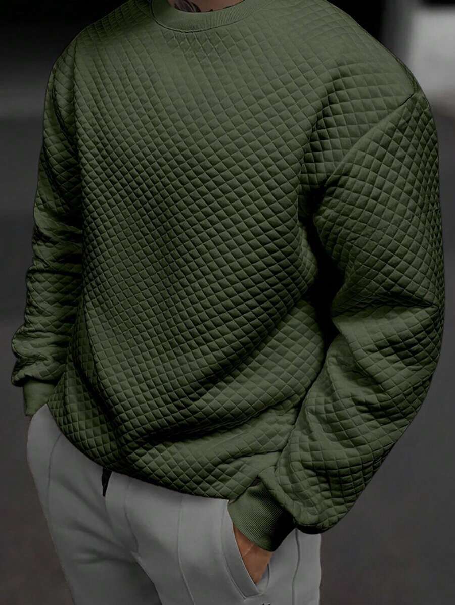 Manfinity Homme Sudadera casual de manga larga de cuello redondo de unicolor para hombres
