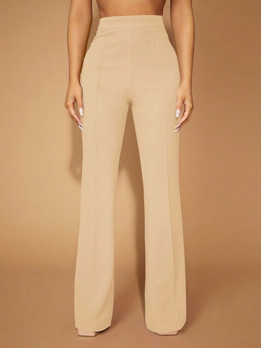 SHEIN SXY Pantalones rectos de unicolor con cremallera, adecuados para el día a día, talla grande