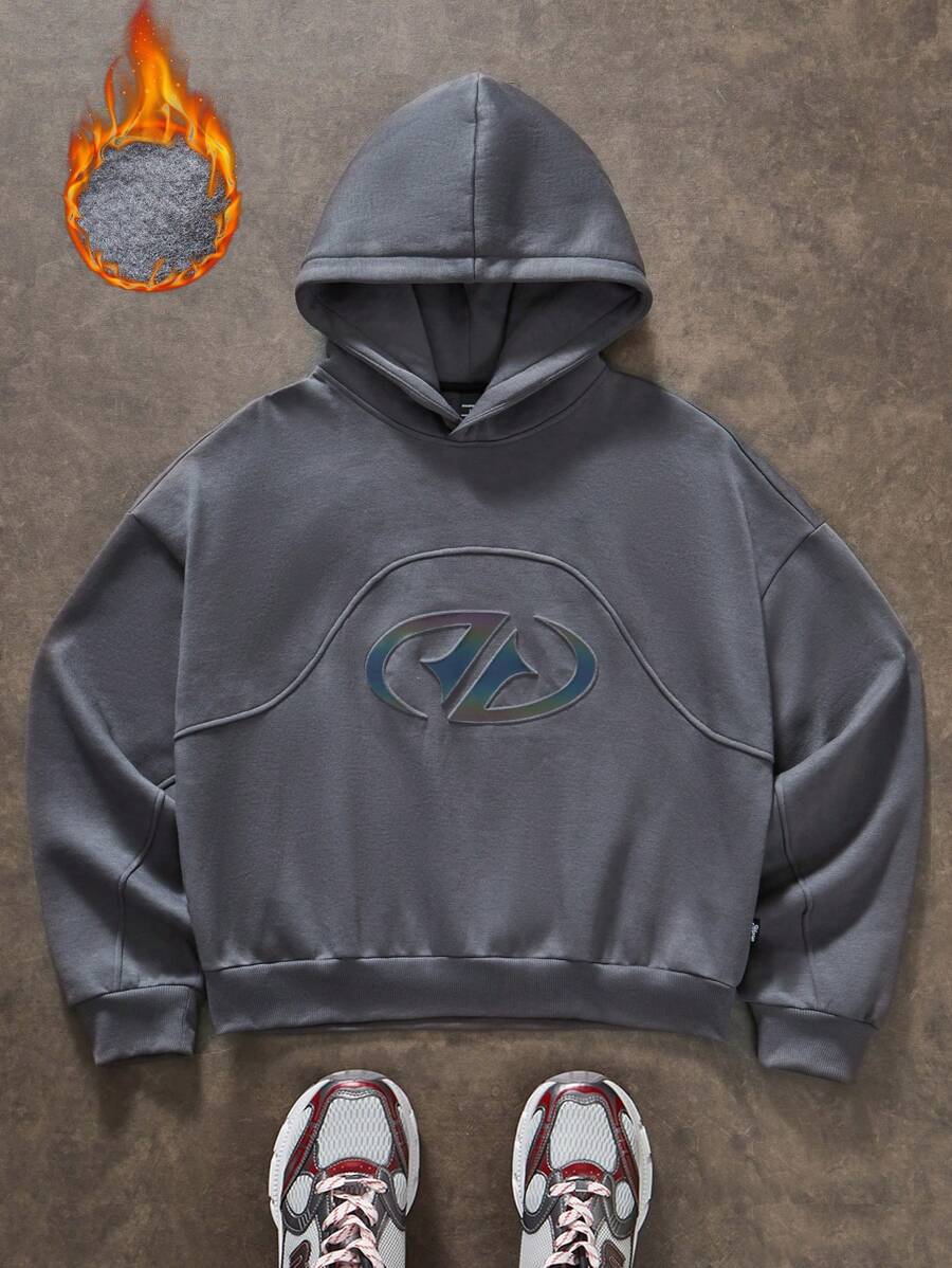 Manfinity VCAY sweat-shirt à capuche ample et décontracté doublé de thermique pour hommes, automne/hiver