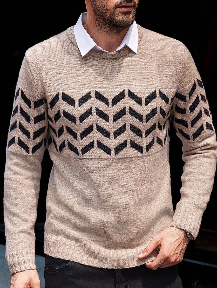 Manfinity Homme Pull décontracté de tous les jours pour homme à motif géométrique contrasté, automne/hiver